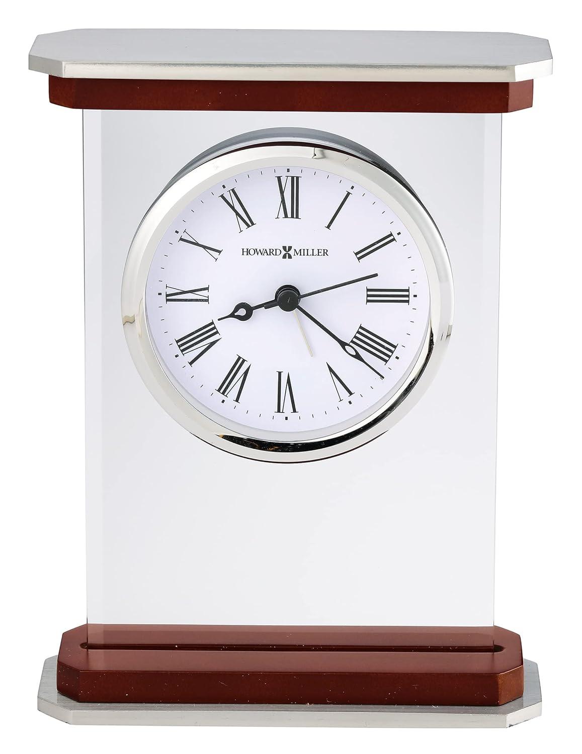 Mayfield Modern & Contemporary Roman Numeral Rosewood Quartz Movement / Crystal Tabletop Clock with Alarm in White/Brown/Silver