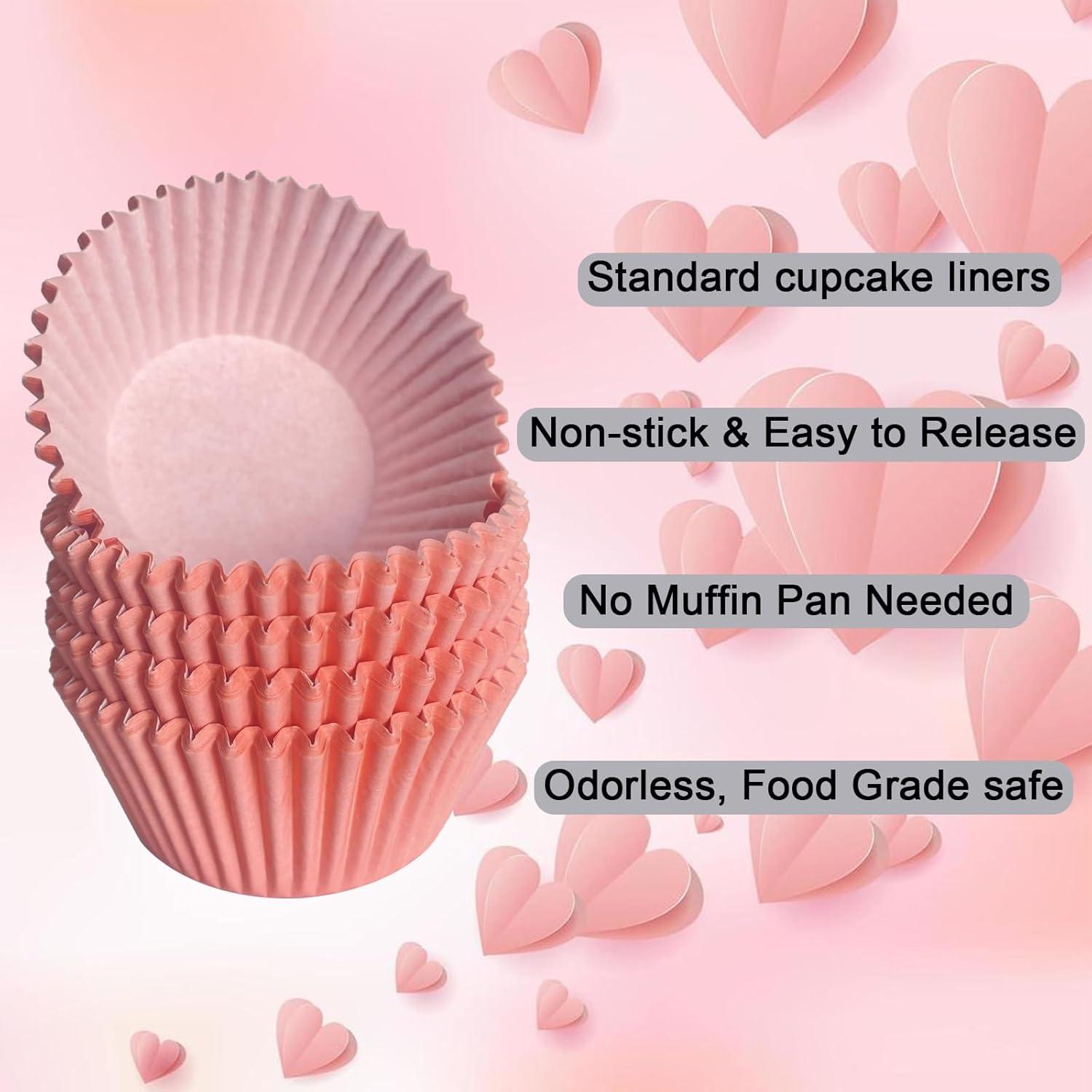 Standard Pink Cupcake Liners 100 Pcs:Pink Cupcake Muffin Liners,Grease-Proof Paper Baking Cups,No Smell Food Grade Baking Cups Paper