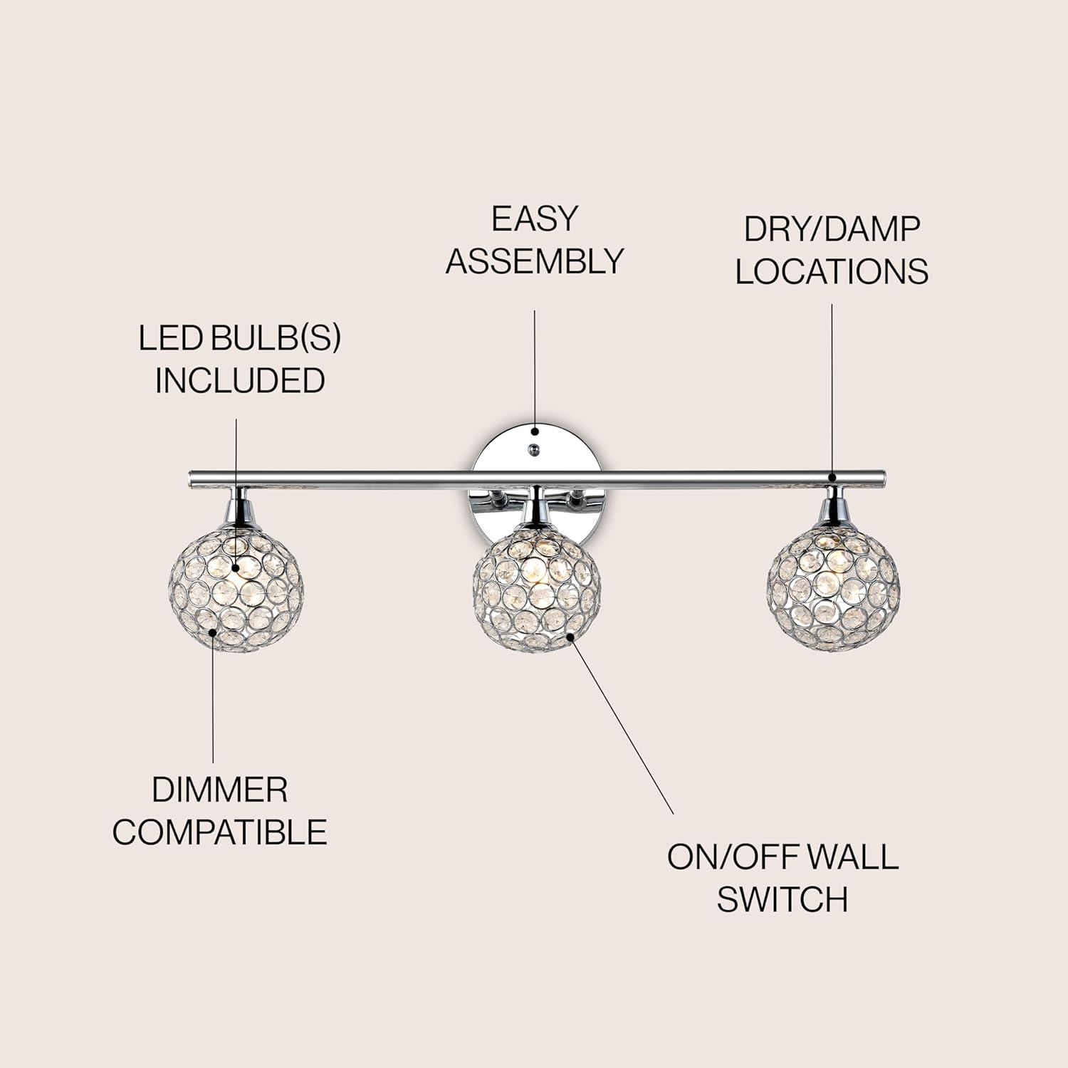 JONATHAN Y Maeve 3-Light Iron/Glass Contemporary Glam LED Vanity Light