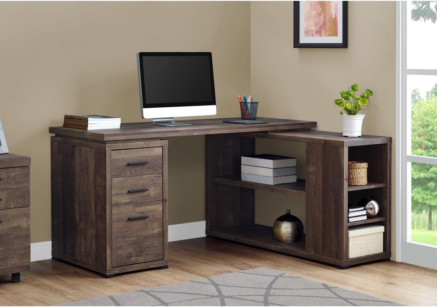 Monarch Specialties Computer Desk, L-Shaped, Corner, 3 Drawers 2 Open Shelves 3 Cubbies, 60"L X 47"W