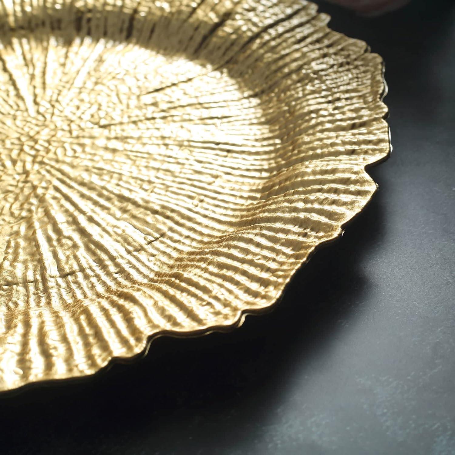 Efavormart 6 Pack 13" Round Gold Plastic Reef Charger Plates Ruffled Rim Dinner Charger Plates For Weddings Events