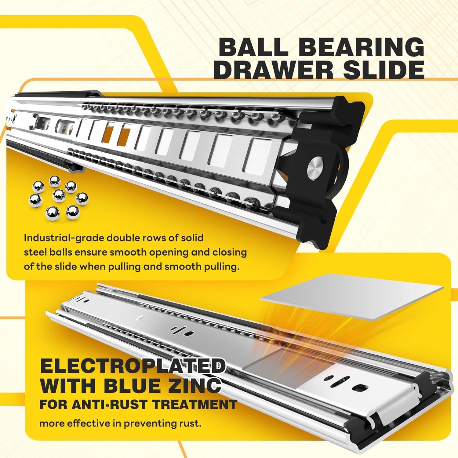 ZHUOJUN 1 Pair 150 lb Load Capacity Heavy Drawer Slides 12 14 16 18 20 22 24 26 28 30 32 34 36 38 40 Inch Side Mount Ball Bearing Runner Full Extension Tool Box Rails Glide(without Lock,18 inch) C30