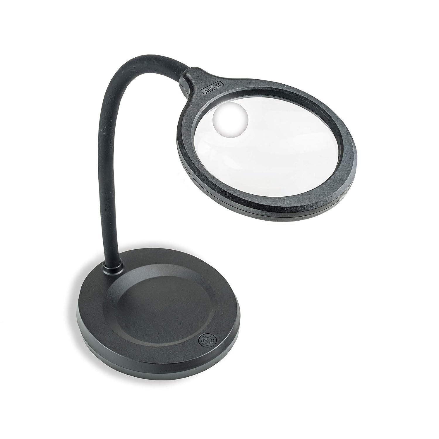 CARSON® DeskBrite™ 300 2x Aspheric COB LED Desk Top Magnifier with 5x Spot Lens in Black