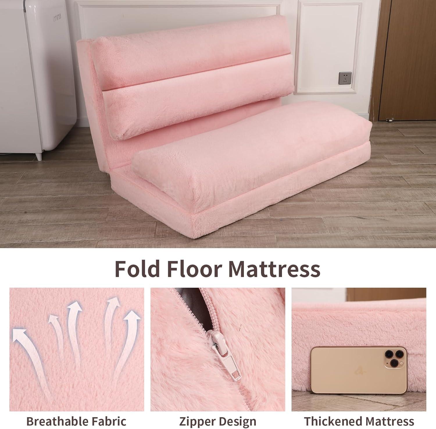 Pink Faux Fur Washable Sleeper Sofa Bed