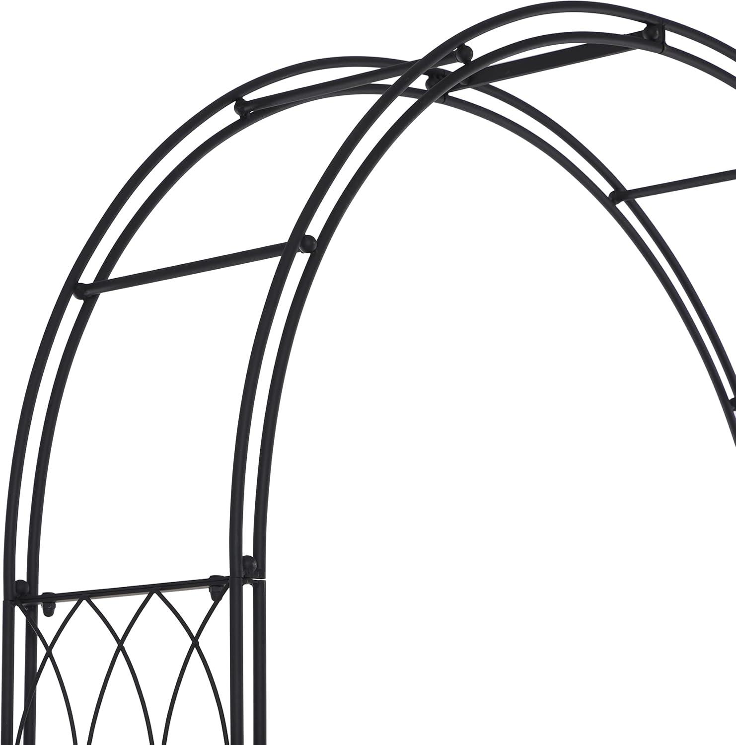 Large Black Matte Iron Arched Garden Arbor with Gate