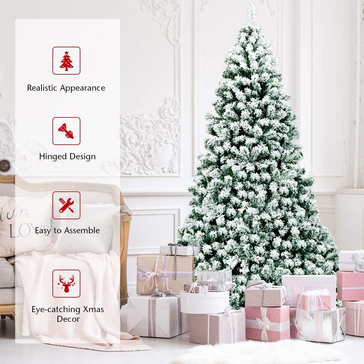 7.5ft Green and White Snow Flocked Pre-Lit Christmas Tree