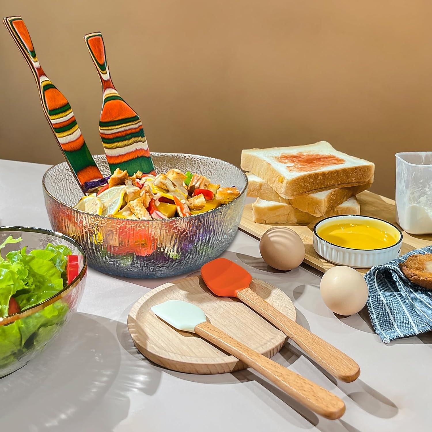 8PCS Pakkawood Spurtle Set,Spurtles Kitchen Tools,Silicone Cooking Utensil Set,Natural wooden Handle silicone Cooking Utensils Set,Heat Resistant, Nonstick Cookware