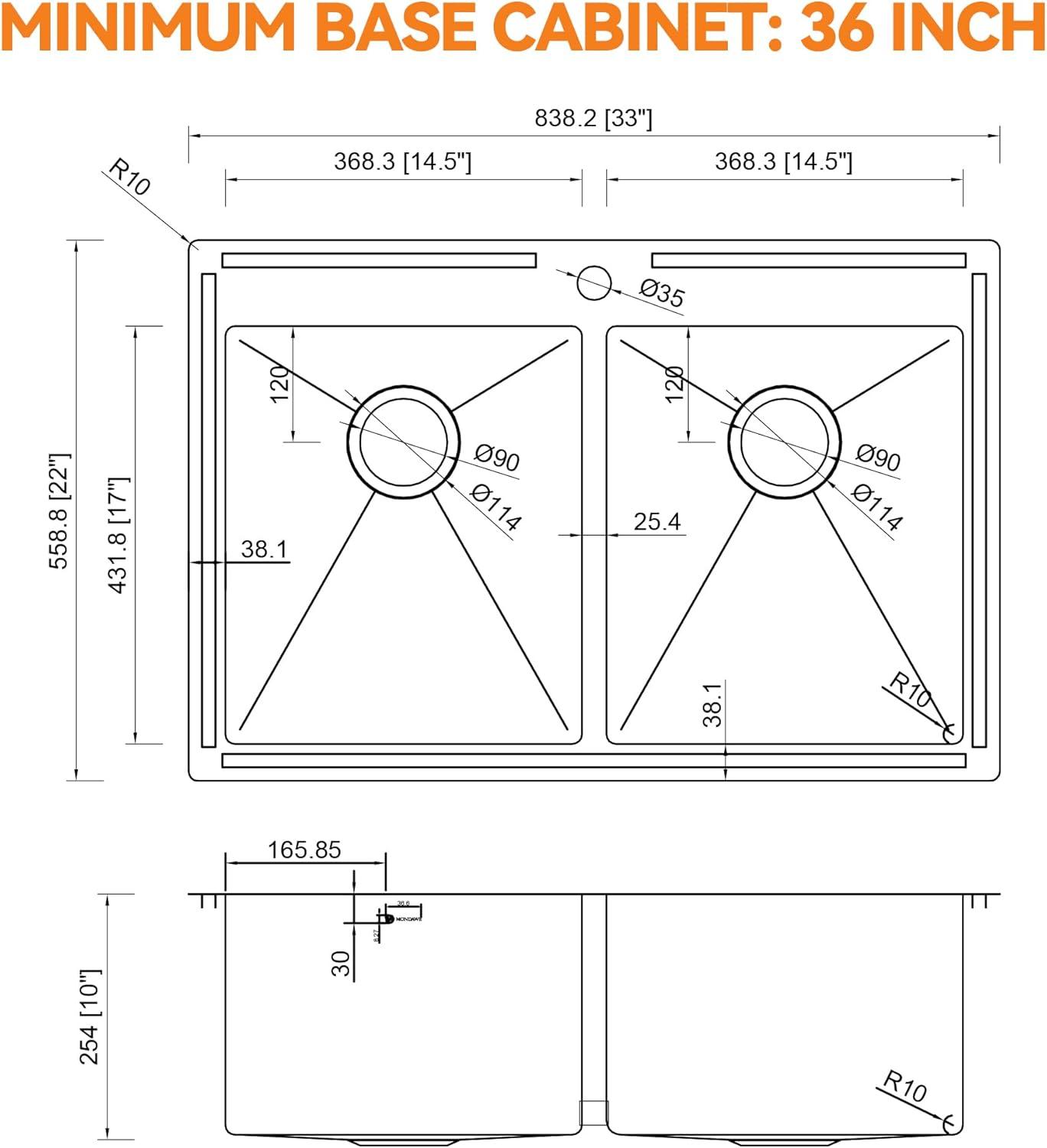 33"L x 22"W Double Bowl Stainless Steel Drop-In Kitchen Sink with 1 Faucet Hole