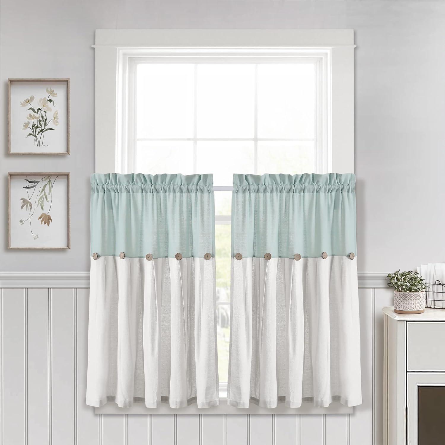 Lush Decor Linen Button Cotton Blend Tailored 29'' W Cafe Curtain (Set of 2)