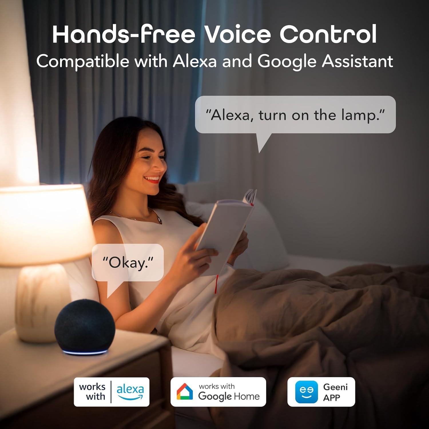 Geeni Smart LED Light Bulb 3-Pack  A19 WiFi Dimmable Soft White 800 Lumens, Works with Alexa & Google Assistant, Voice Control, Energy Efficient Smart Bulbs