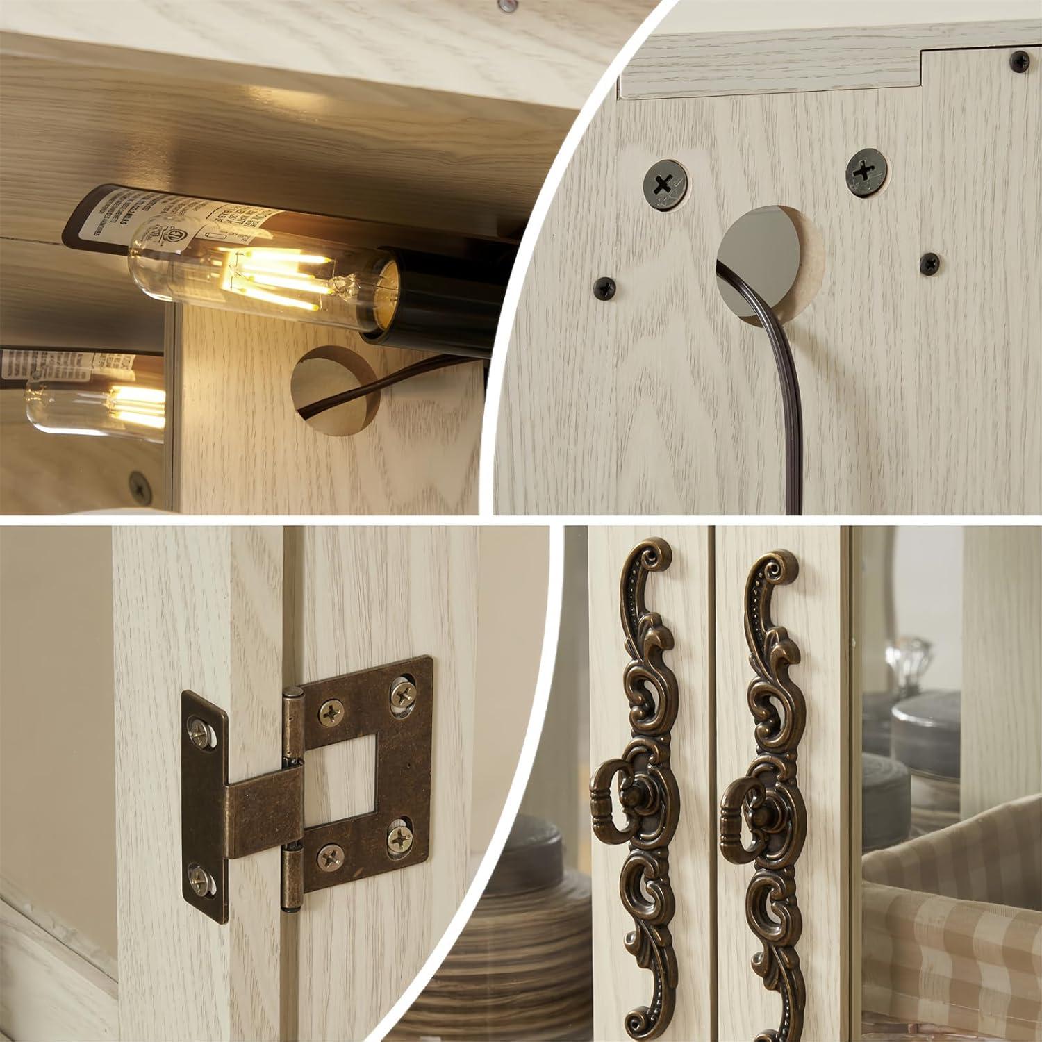 Glass Display Cabinet, China Cabinets with Glass Doors Lighted Curio Cabinet with 2 Tempered Glass Doors Mirrored Back Panel Adjustable Shelves Light Bulb Included for Home (White)