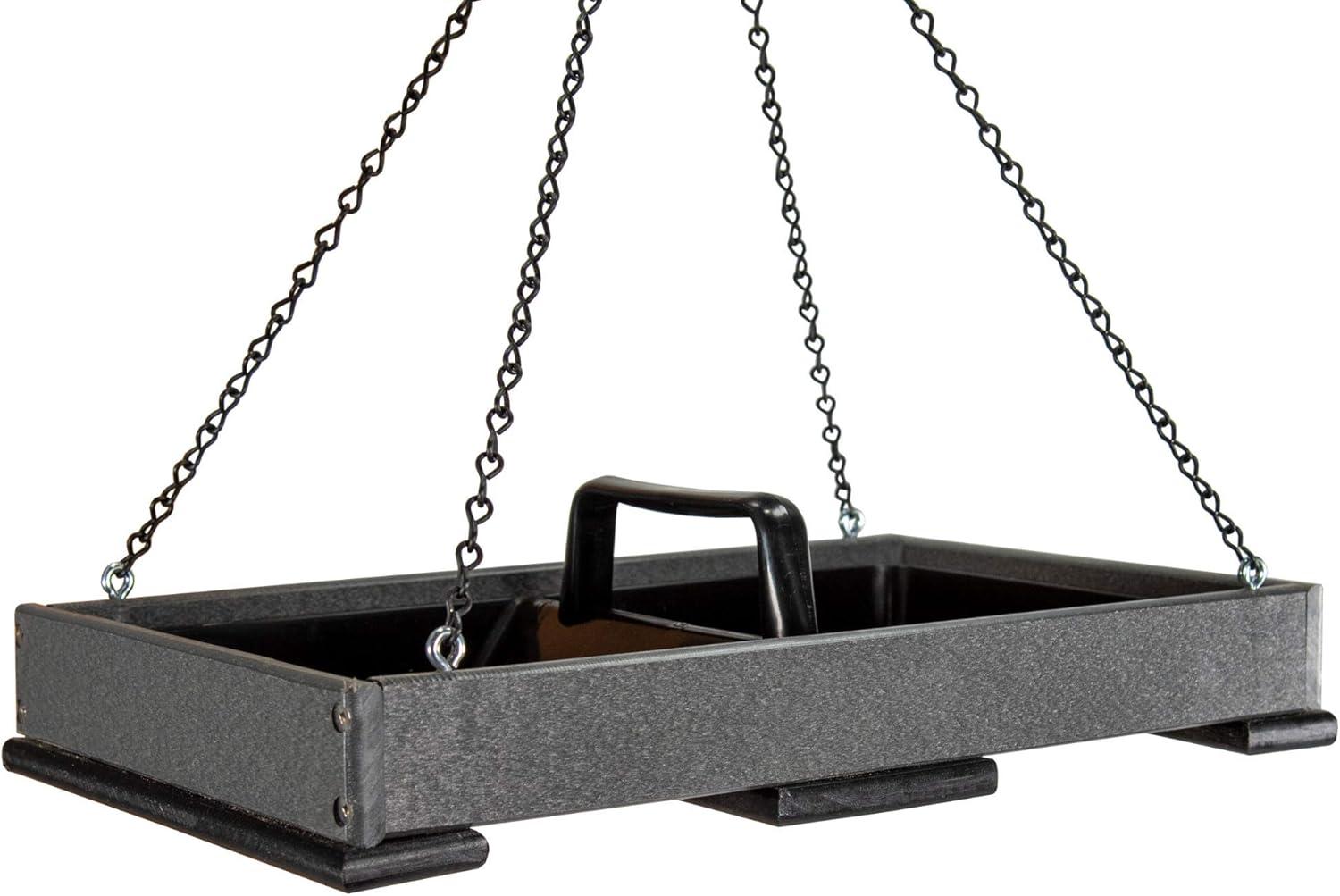 JCs Wildlife Poly Lumber Hanging Tray Platform Bird Feeder with Removable Seed Tray - Backyard Open Platform Cardinal Feeder (Gray, Large)