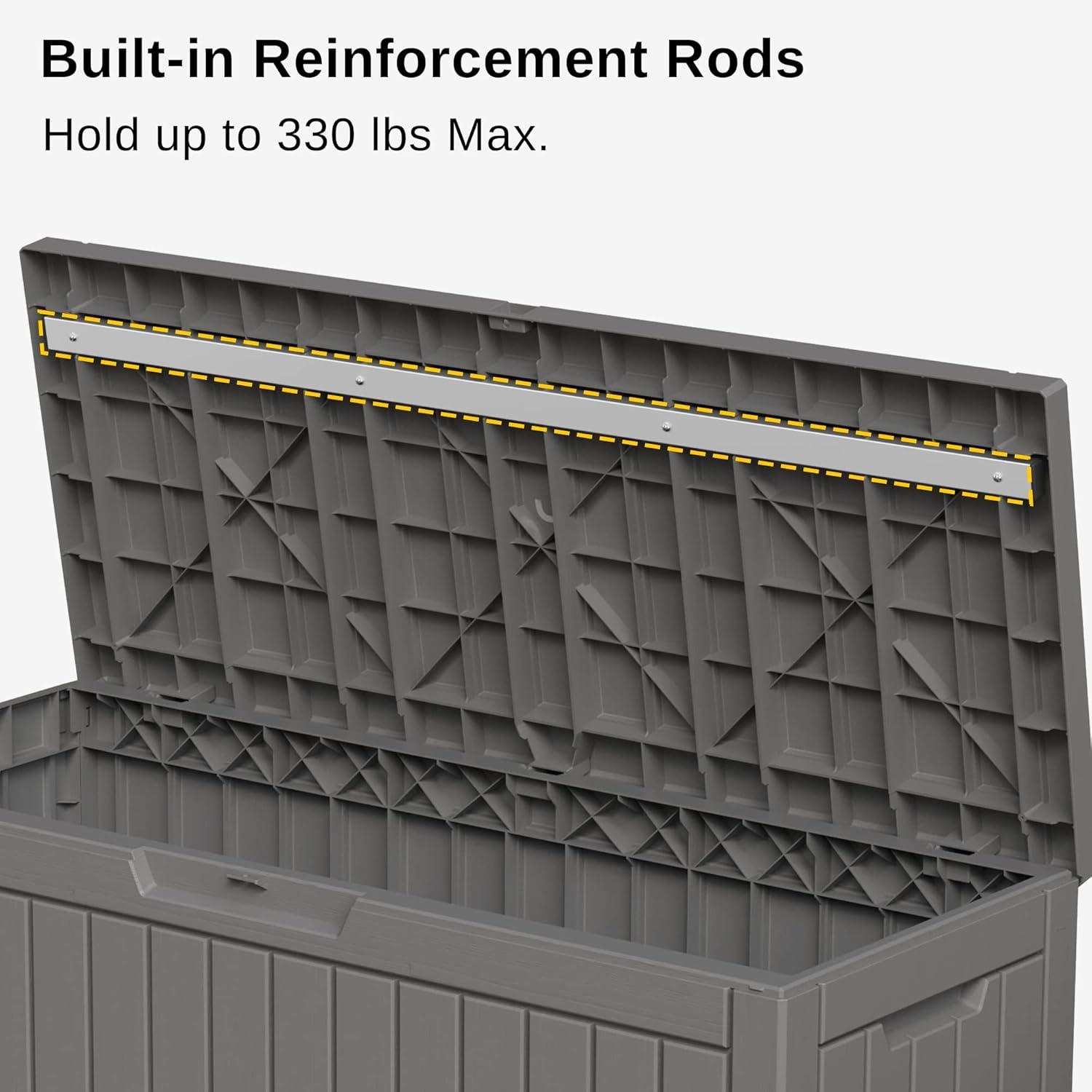 East Oak 60 gal Waterproof Resin Deck Box Gray: Easy-Move Handles, Secure Lock, Bench Seating