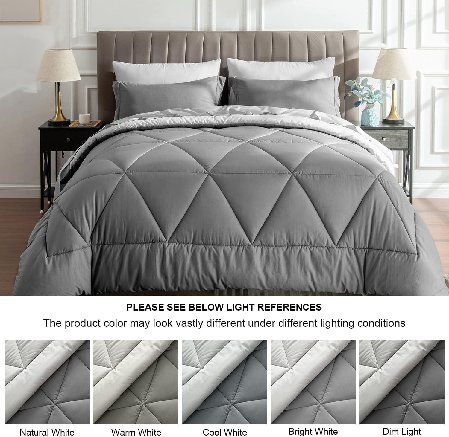 Queen Comforter Set - 7 Pieces Bed in a Bag Set Dark Grey, Bedding Sets Queen with All Season Quilted Comforter, Flat Sheet, Fitted Sheet, Pillowcases, Dark Gray, Queen