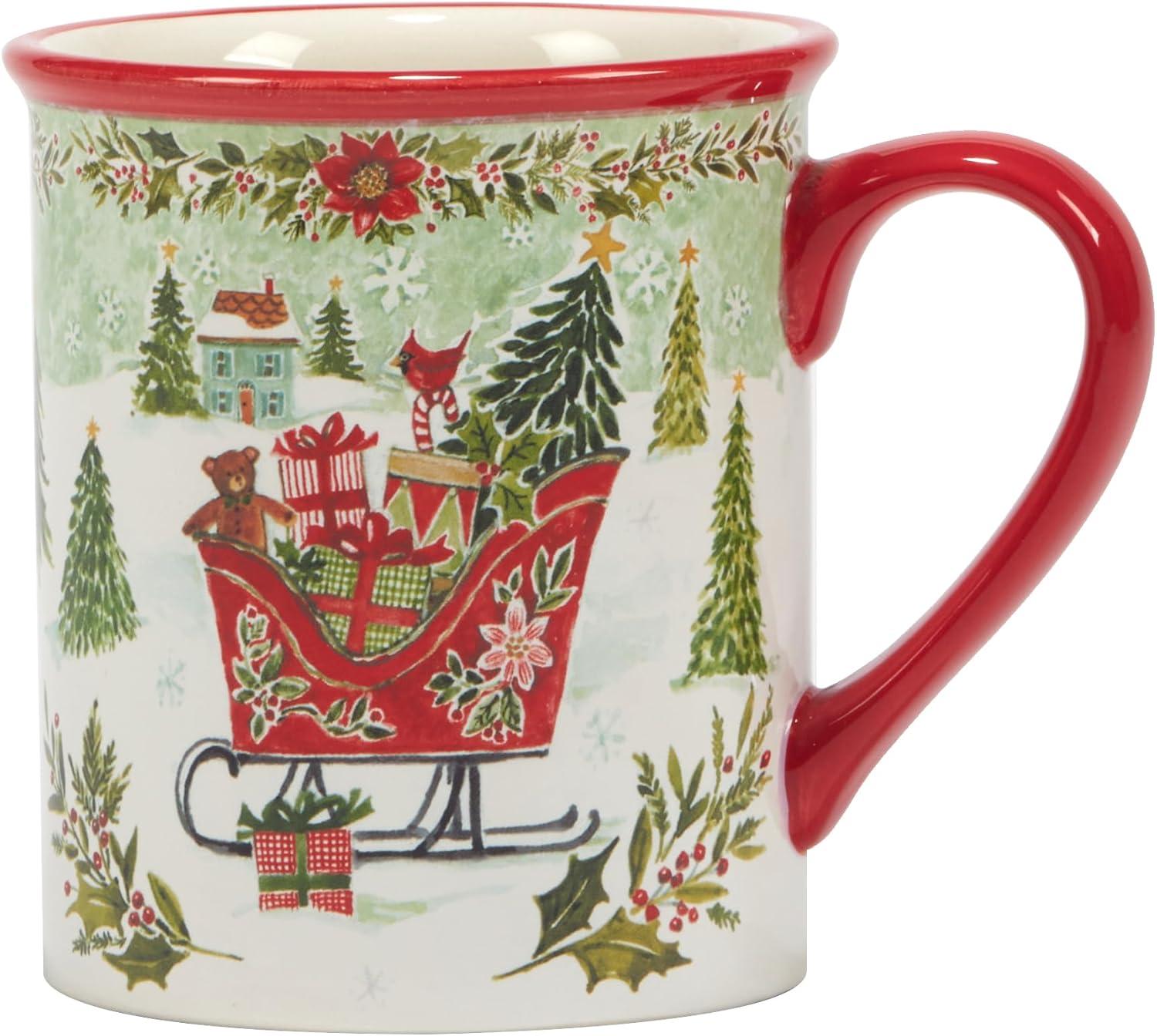 Joy of Christmas Red Ceramic 16 oz Mug Set of 4