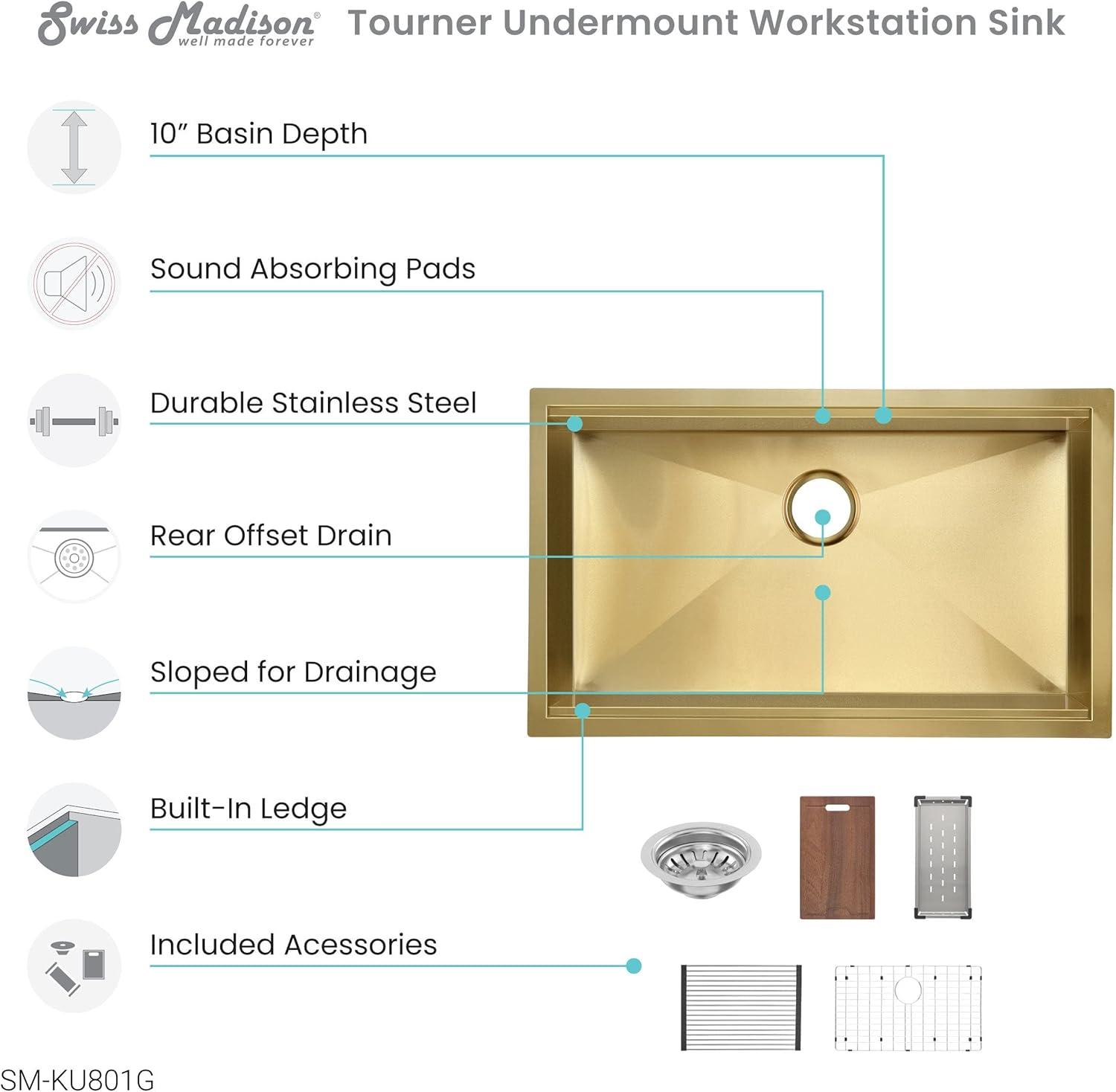 Tourner 32" Gold Stainless Steel Single Basin Farmhouse Sink