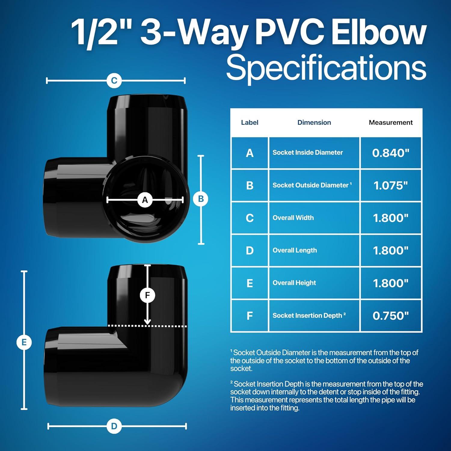 FORMUFIT 1/2" 3-Way Elbow Furniture Grade PVC Fitting in White, Made In USA, UV-Resistant, Impact-Proof, 0.840" Actual Socket Diameter (10-Pack) - F0123WE-WH-10
