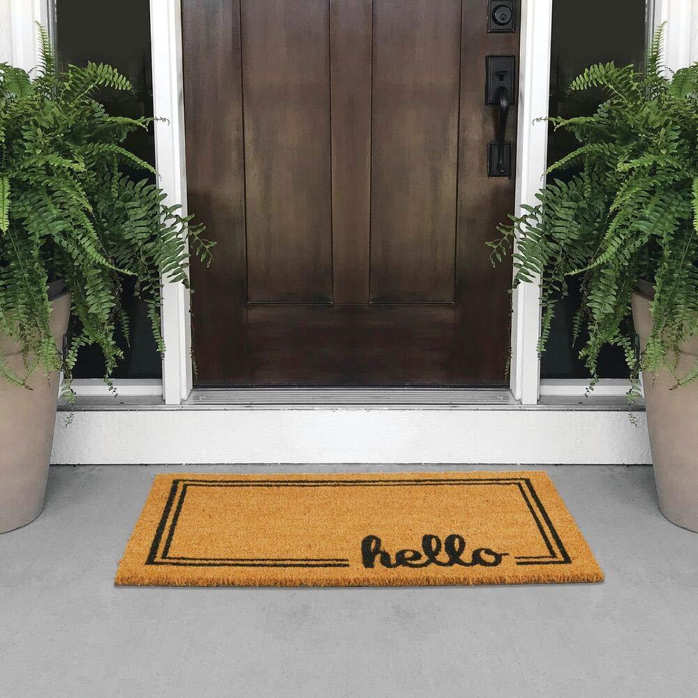 mDesign Coir and Rubber Non-Slip Indoor/Outdoor Entryway Door Mat, Natural/Black