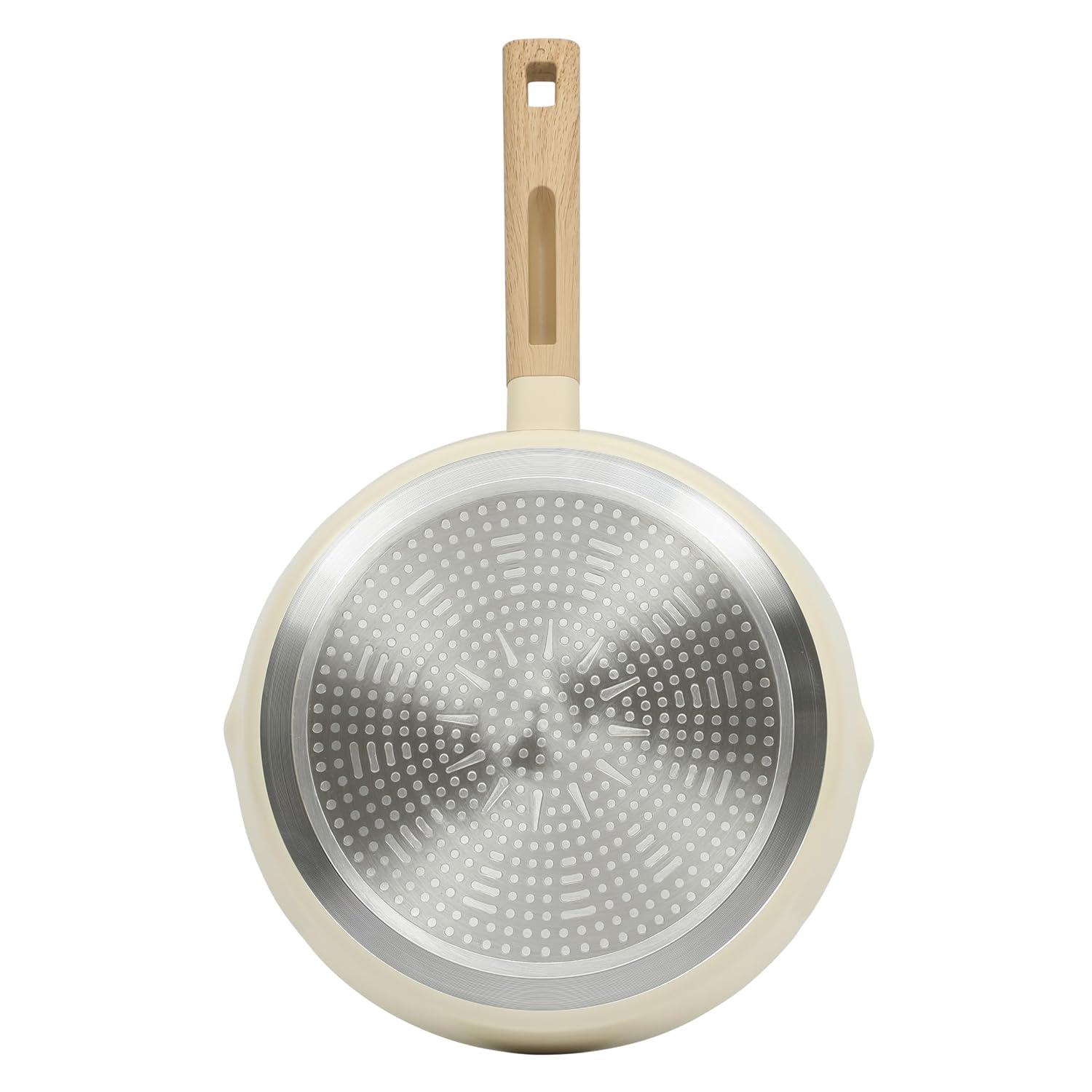 Gibson Home 137732.01 11 in. Marbleton Ceramic Nonstick Aluminum Frying Pan, Cream