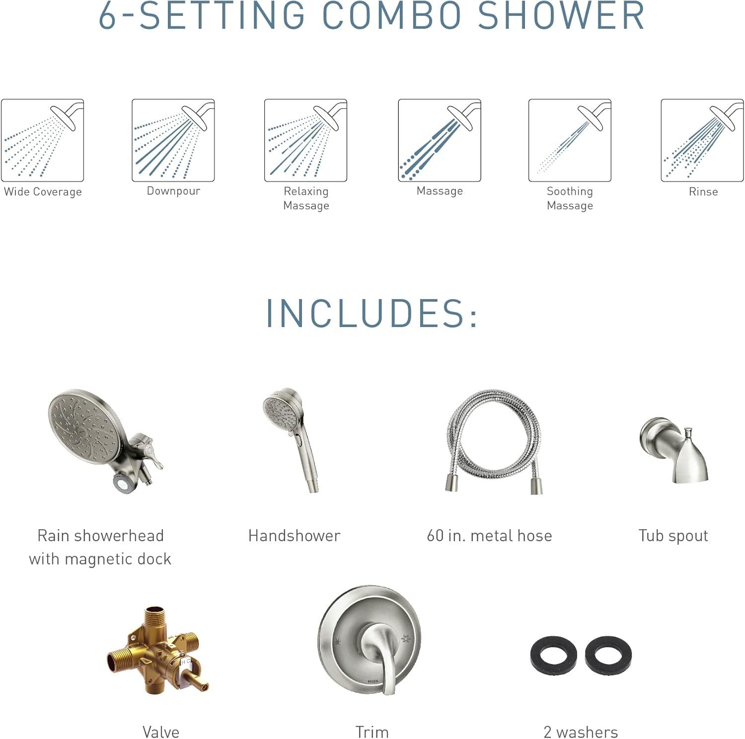 Moen Engage Tub and Shower Faucet with Magnetix Dual Shower Heads, Valve Included