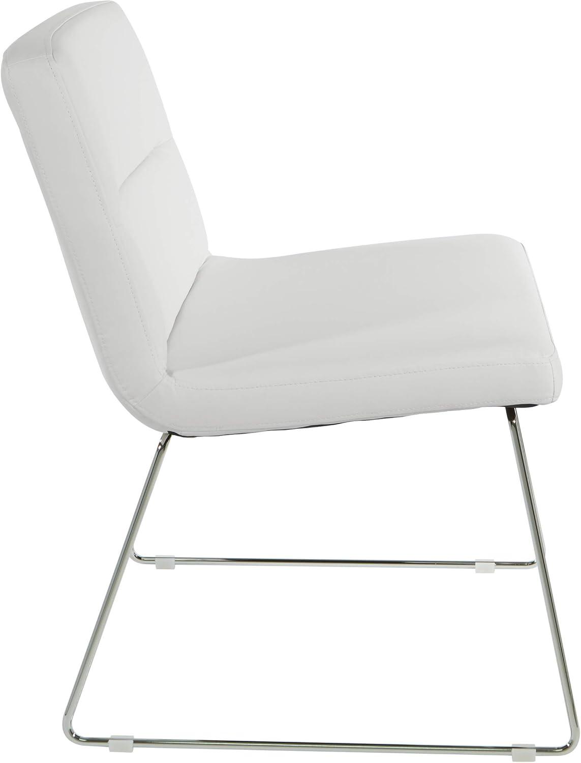 Thompson Chair in White Faux Leather with Chrome Sled Base