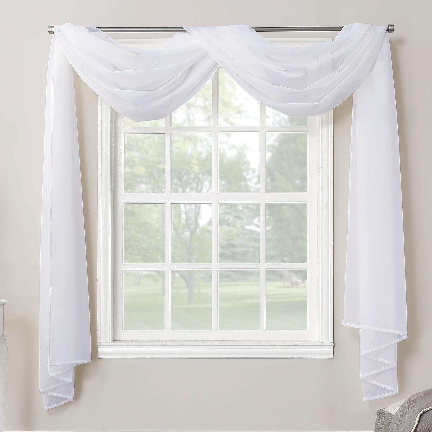 59"x216" No. 918 Sheer Emily Voile Rod Pocket Window Curtain Scarf White: Transitional Indoor Decor, Machine Washable