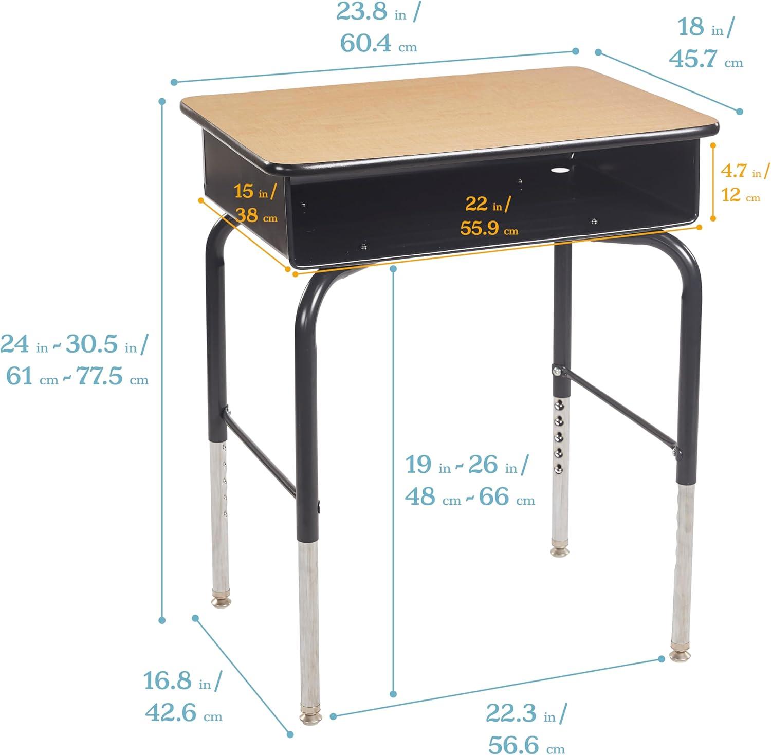 ECR4Kids ECR4Kids Open Front Desk with Metal Storage Book Box, Adjustable, Classroom Furniture, Maple/Black