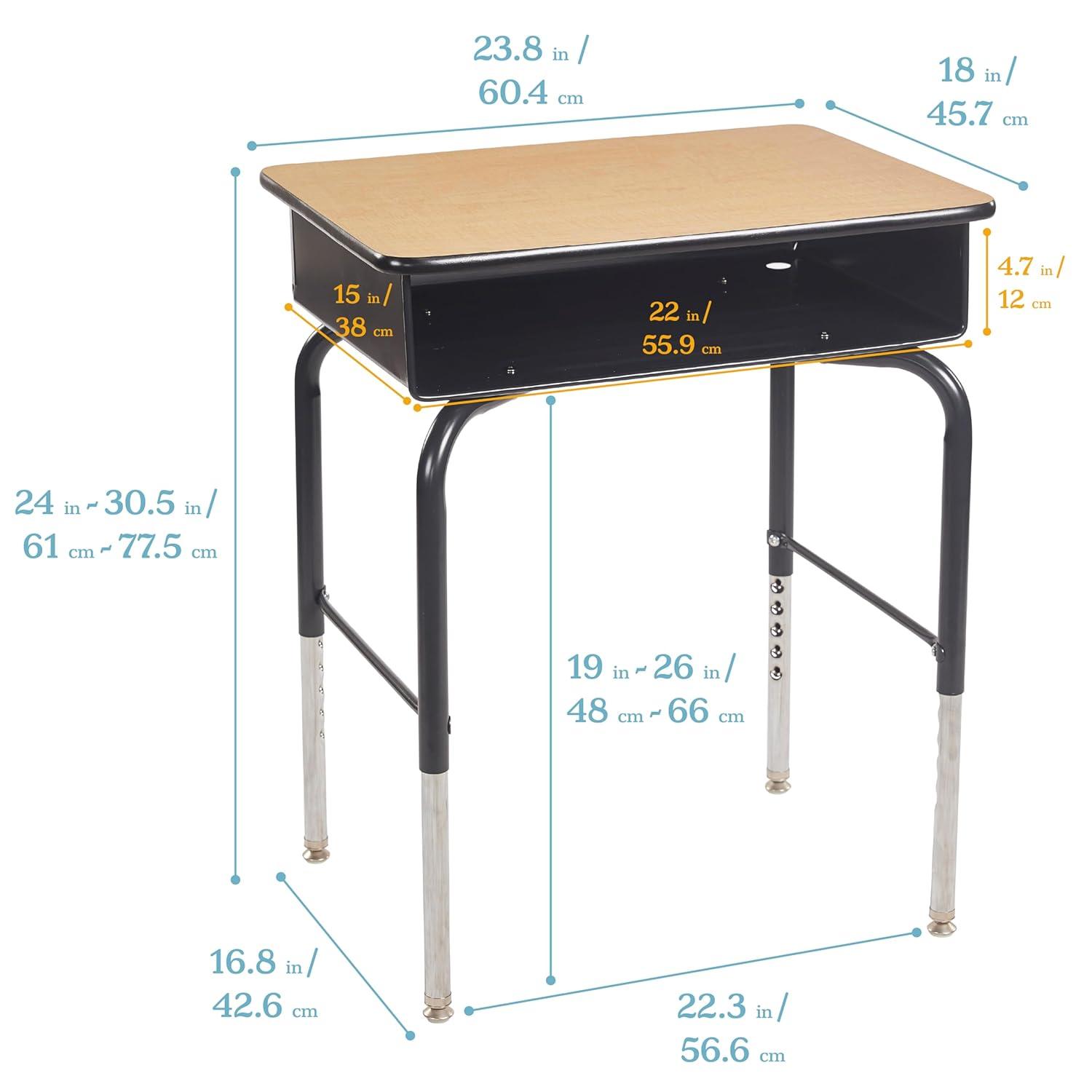 ECR4Kids ECR4Kids Open Front Desk with Metal Storage Book Box, Adjustable, Classroom Furniture, Maple/Black