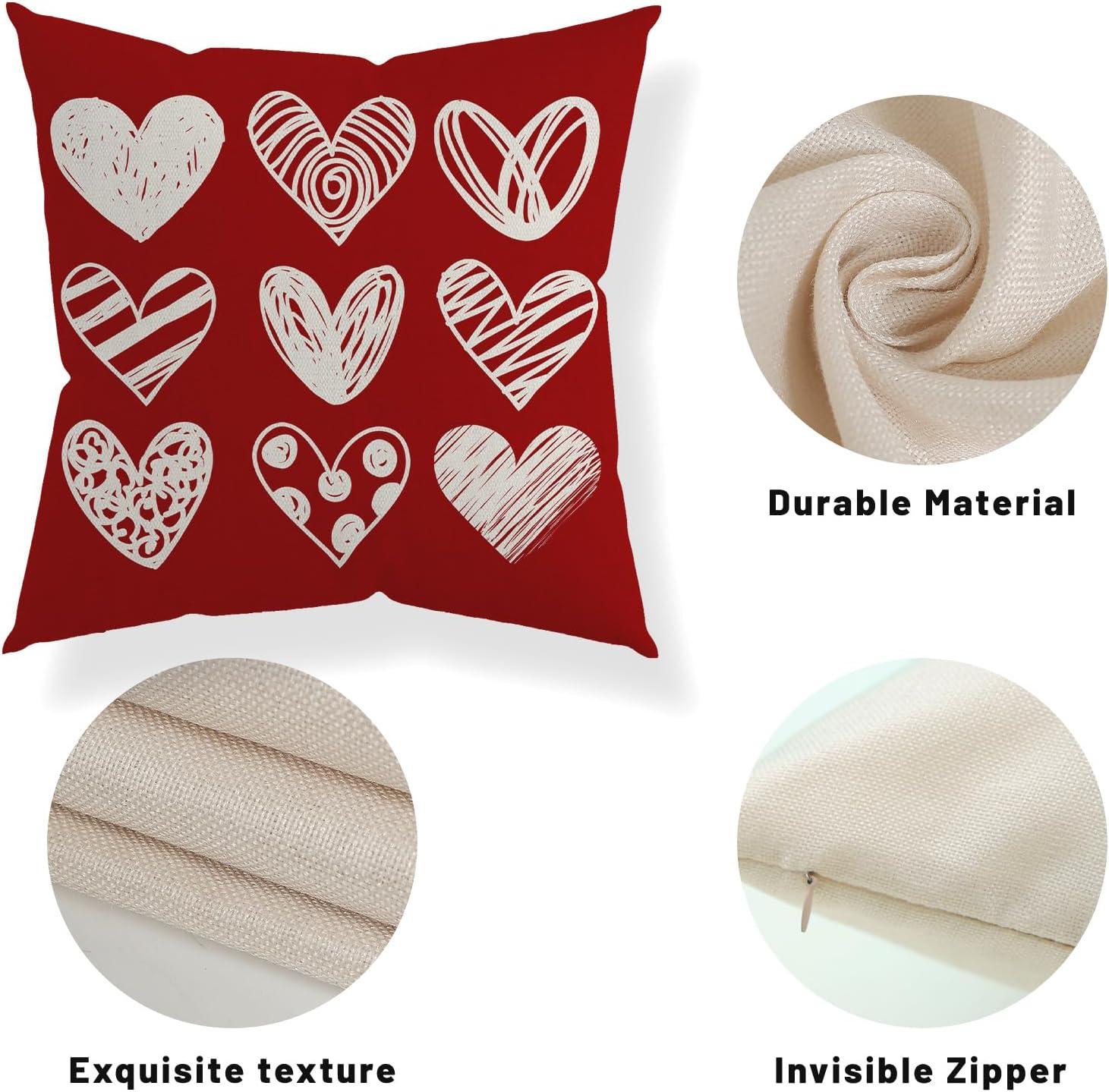 Red and White Polyester Valentine's Day Heart Pillow Covers 18x18 Inch Set