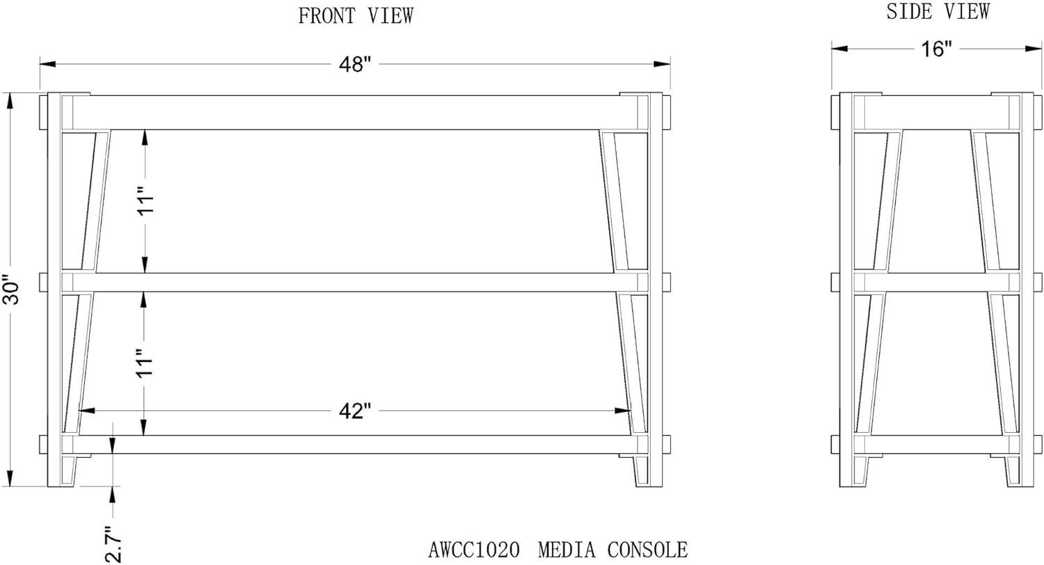 Alaterre Furniture Ryegate Metal And Wood TV Stand for TVs up to 55" Natural Brown: Media Console with Open Back, Acacia Surface