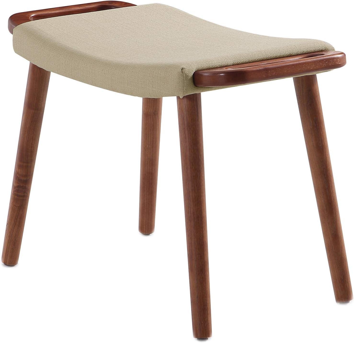 Manhattan Comfort Geta Linen Fabric/Wood Ottoman in Barley Cream/Antique Walnut