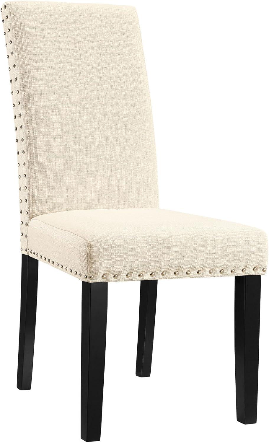 Beige Upholstered Parsons Side Chair with Nailhead Trim