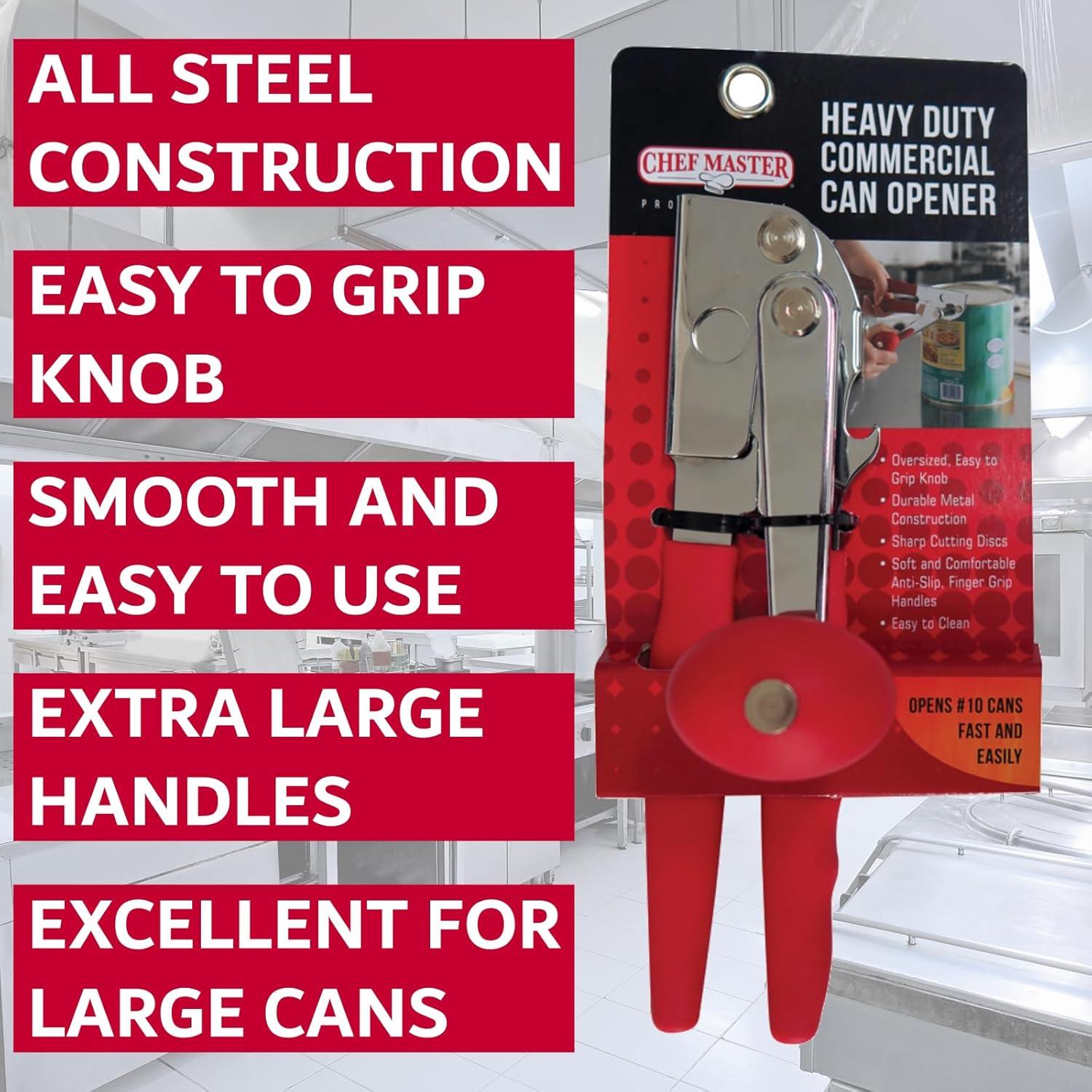 Commercial Stainless Steel Can Opener with Red Handle