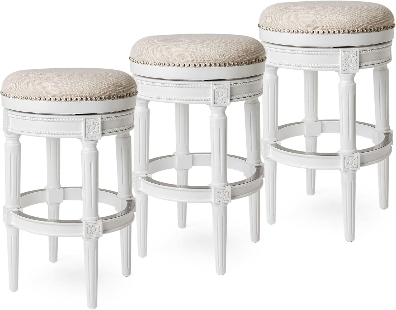 Maven Lane Pullman Backless Upholstered Kitchen Stool with Fabric Cushion Seat, Set of 3