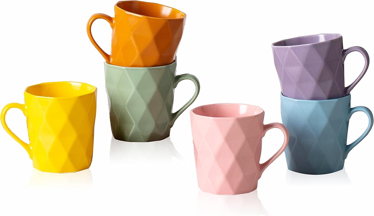 Set of 6 Multicolor Matte Ceramic Mugs - 11 oz