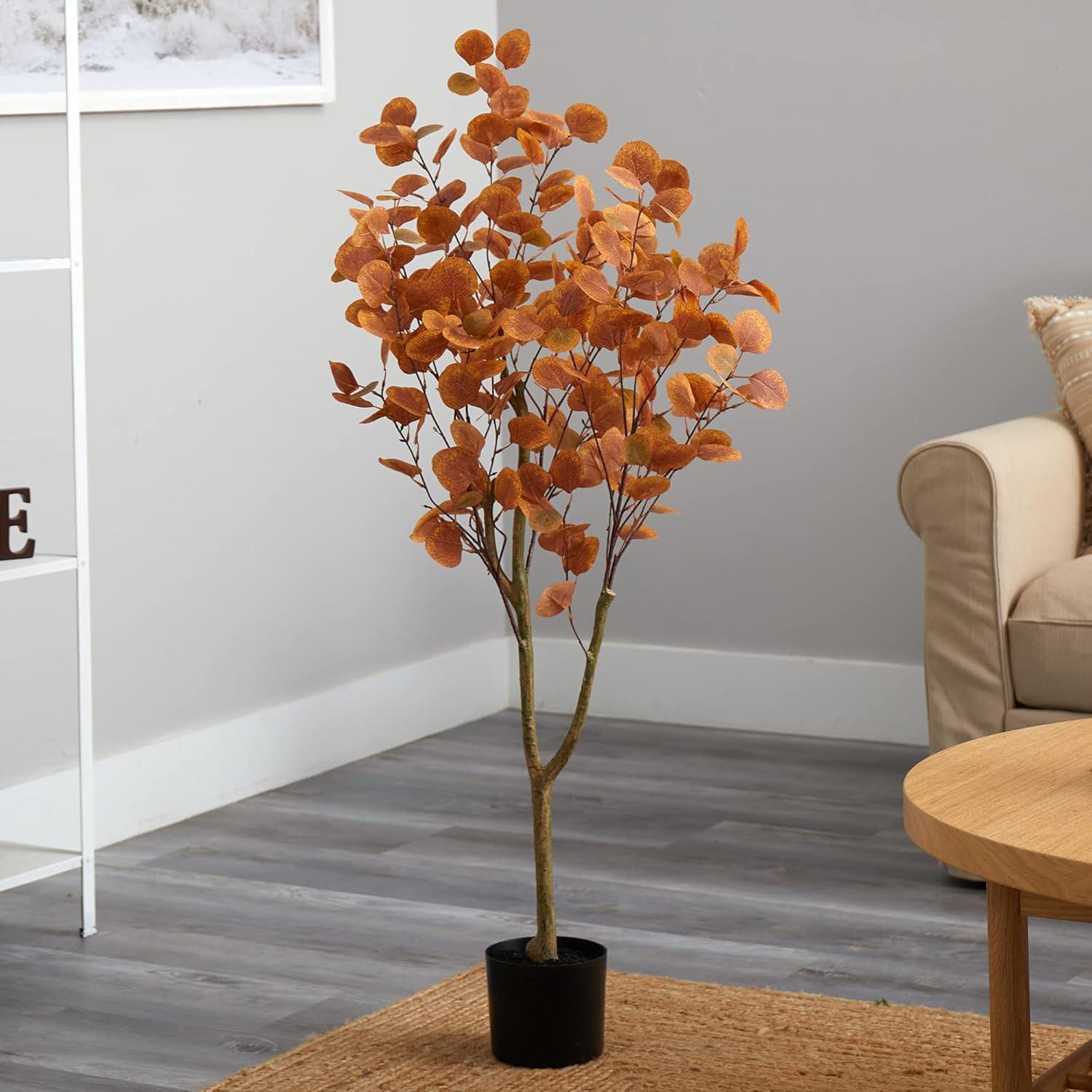 Autumn Eucalyptus Artificial Tree in Black Planter