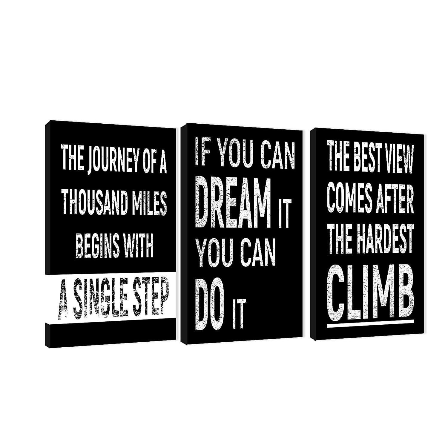 Inspirational Black and White Motivational Canvas Print Set