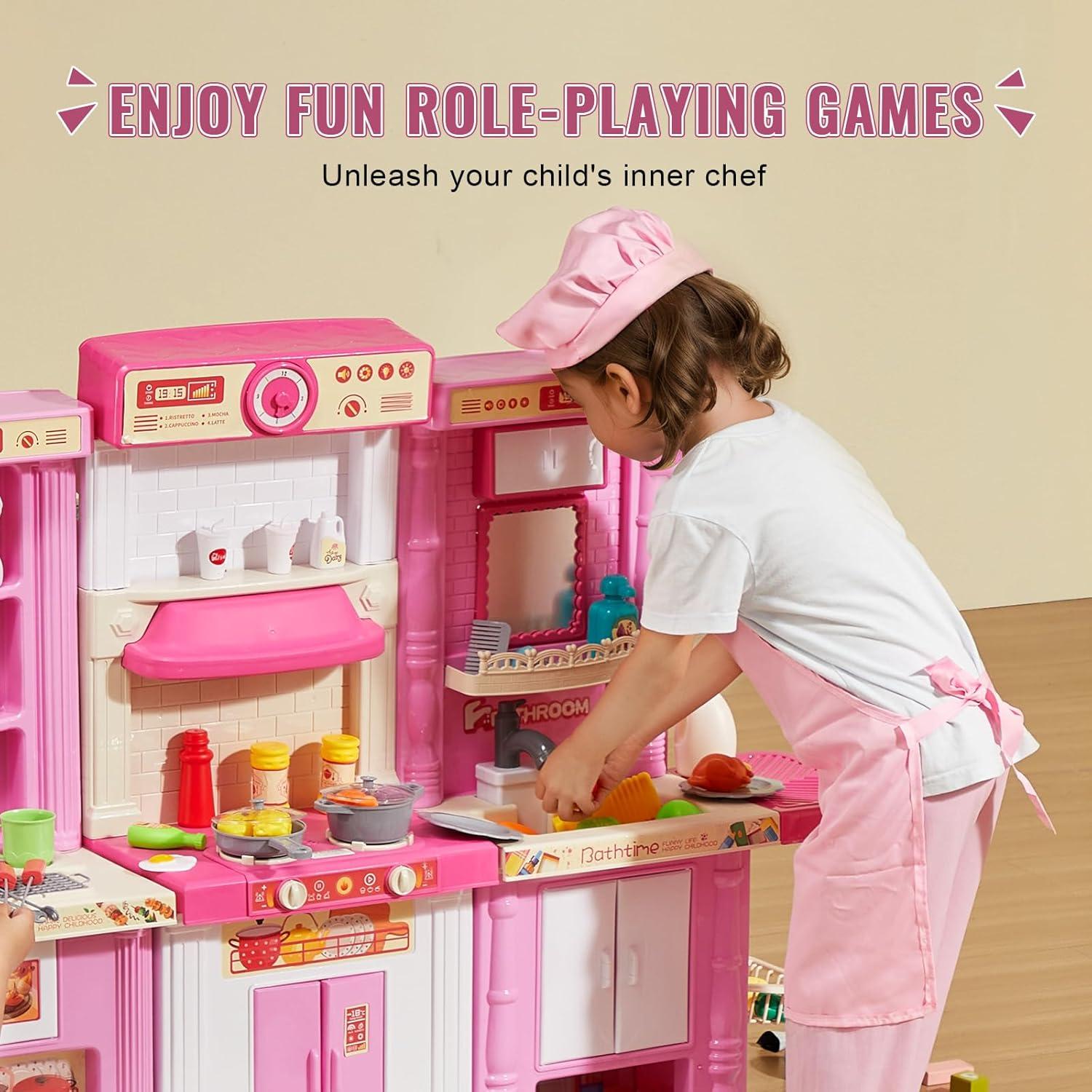 Kitchen Playset Kids Pretend Cooking Play Toy 74 Piece Accessories