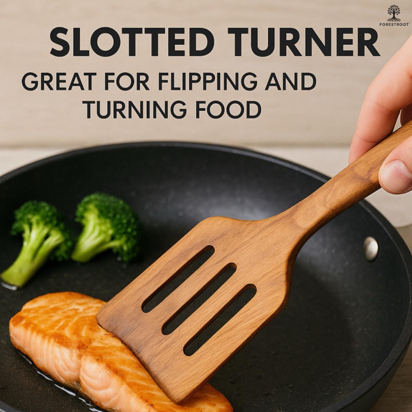 Zulay 9-Piece Teak Wooden Utensils For Cooking, Smooth Finish Kitchen Utensils Set with Gift Box