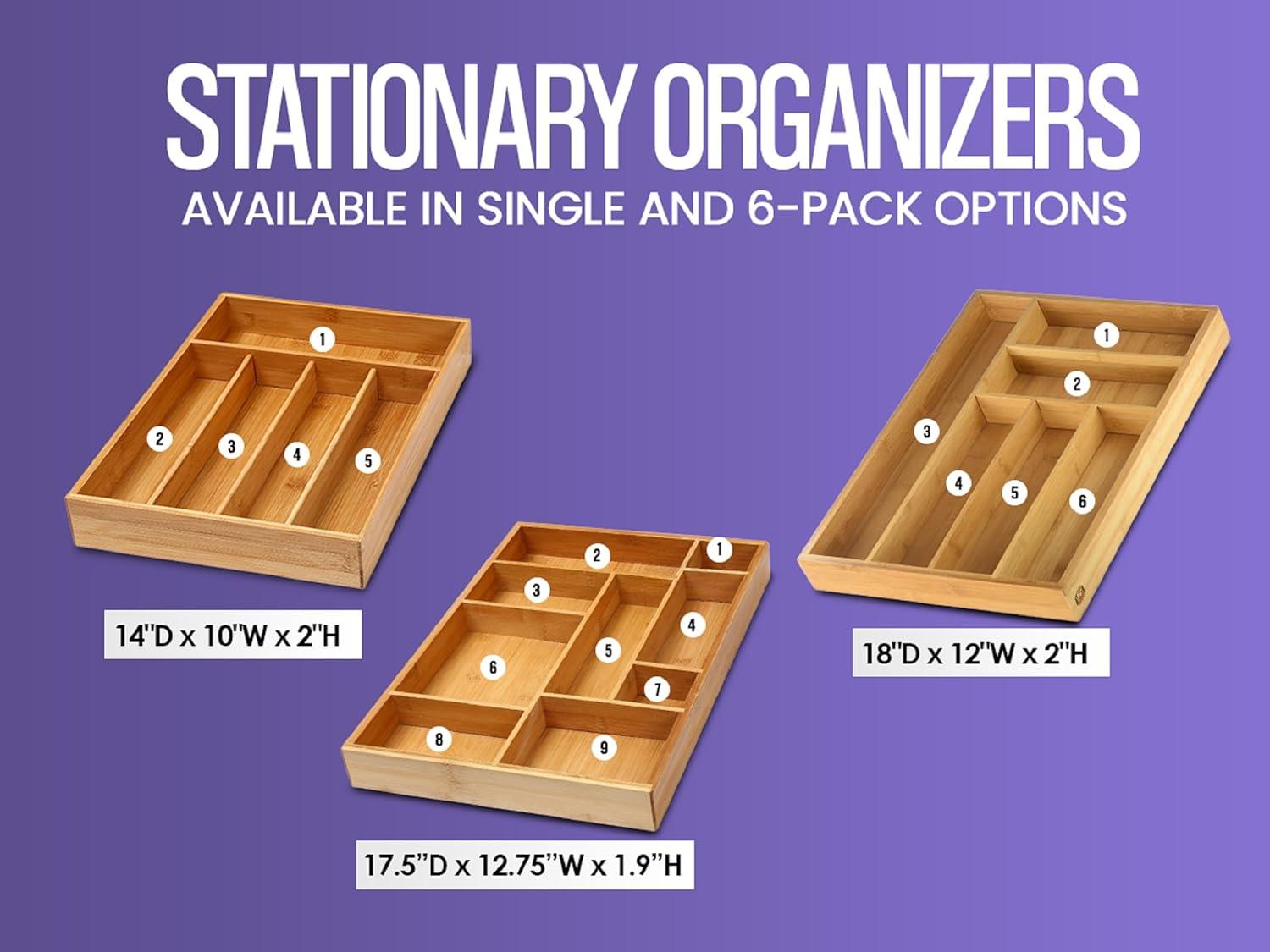 YBM Home Bamboo Cutlery Tray Flatware Silverware Drawer Organizer with 6 Compartments - 341
