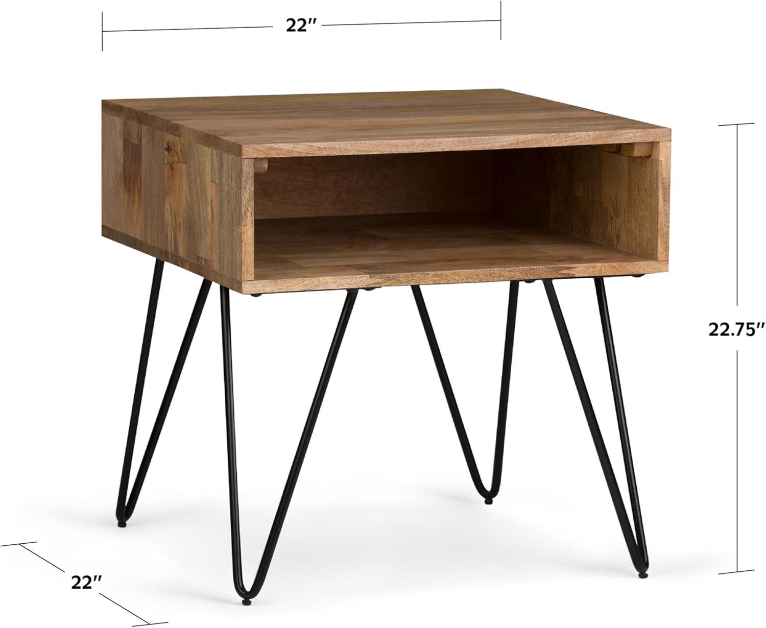 Hunter 22"W Solid Wood Industrial Square End Table with Hairpin Legs and Open Storage