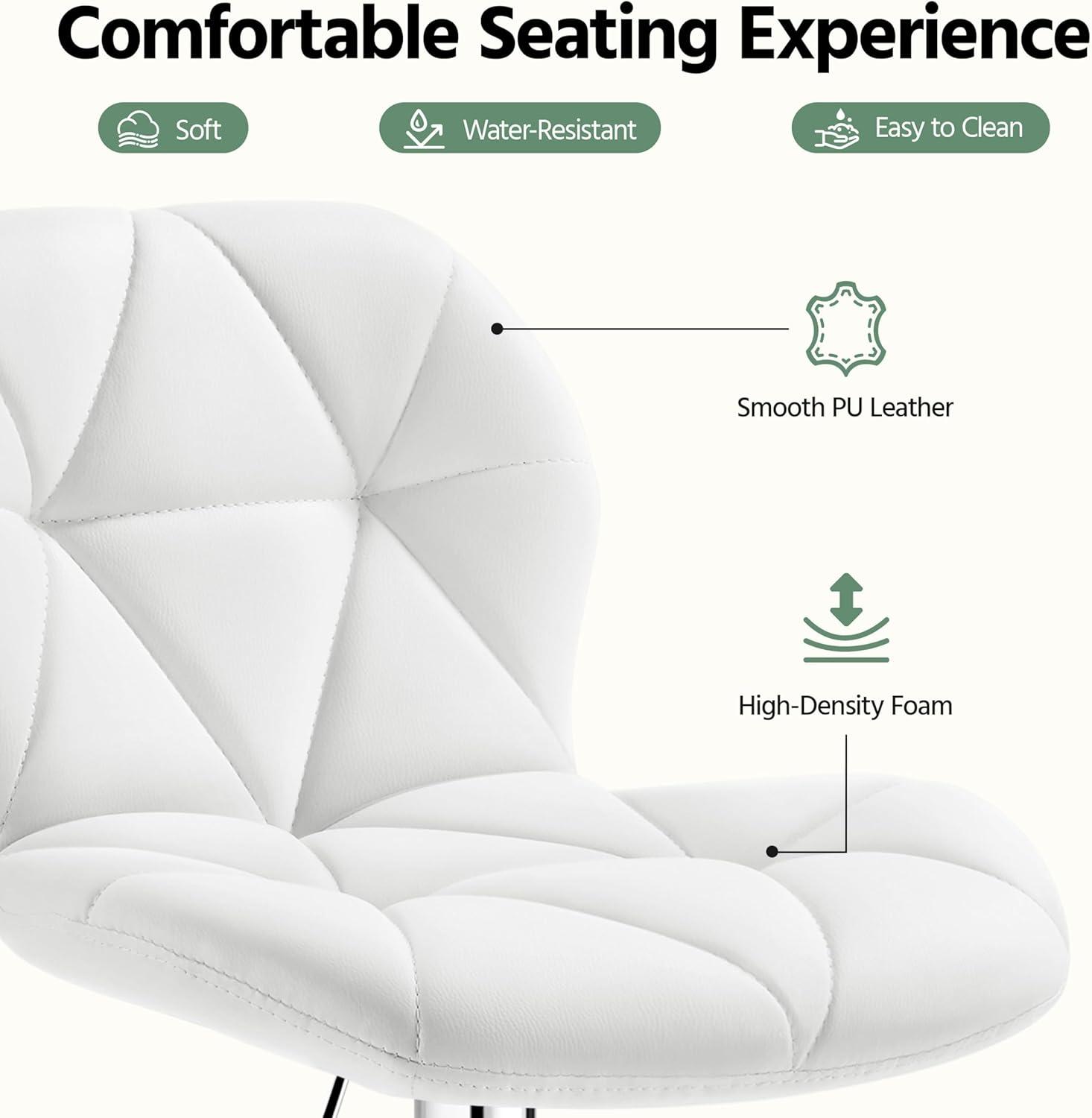 Yaheetech Barstools Set of 2, PU Leather Counter Stools Bar Chairs with Backrest, Height Adjustable Swivel Tall Chairs for Home Bar Kitchen Island, White