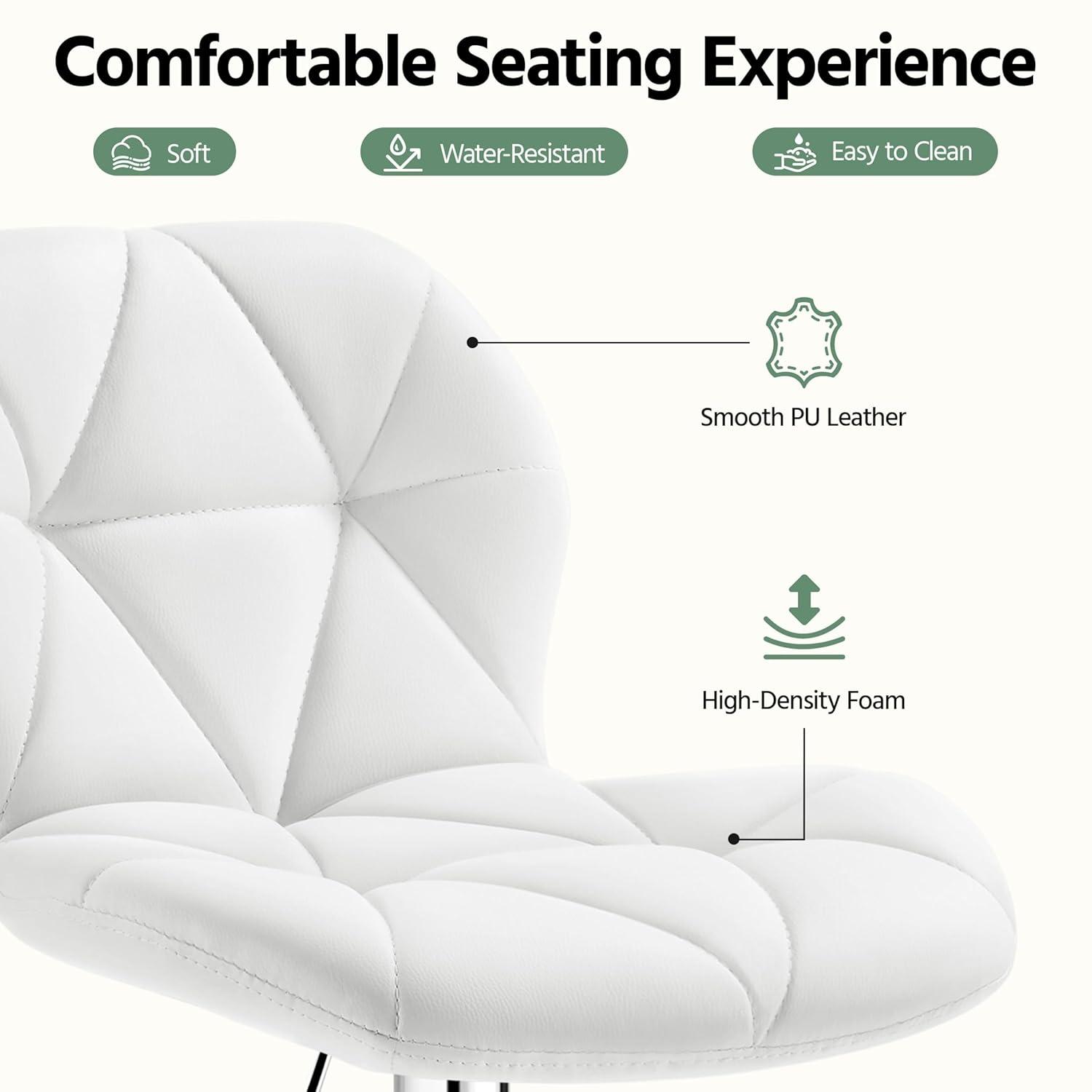 Yaheetech Barstools Set of 2, PU Leather Counter Stools Bar Chairs with Backrest, Height Adjustable Swivel Tall Chairs for Home Bar Kitchen Island, White