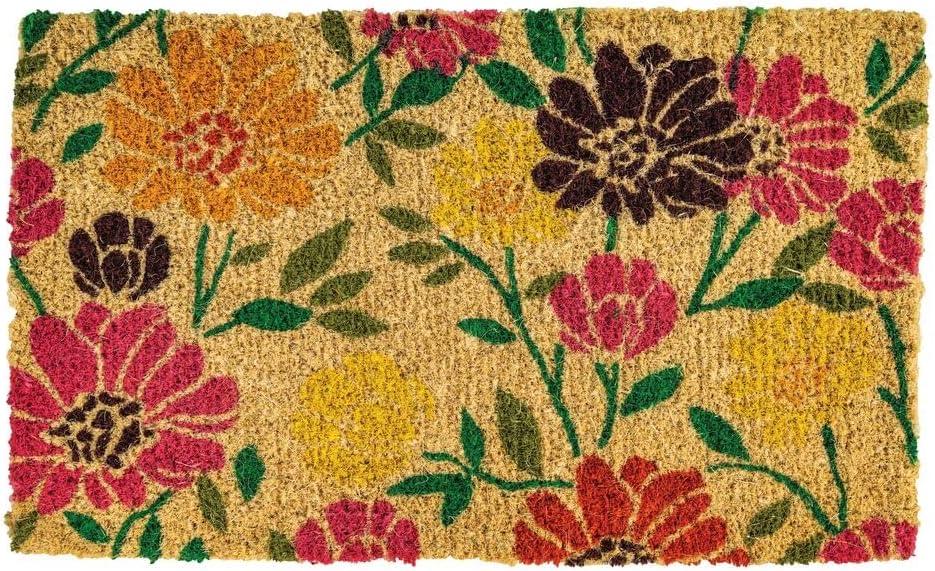 Spring Daisies Hand-Stenciled Coir Outdoor Door Mat