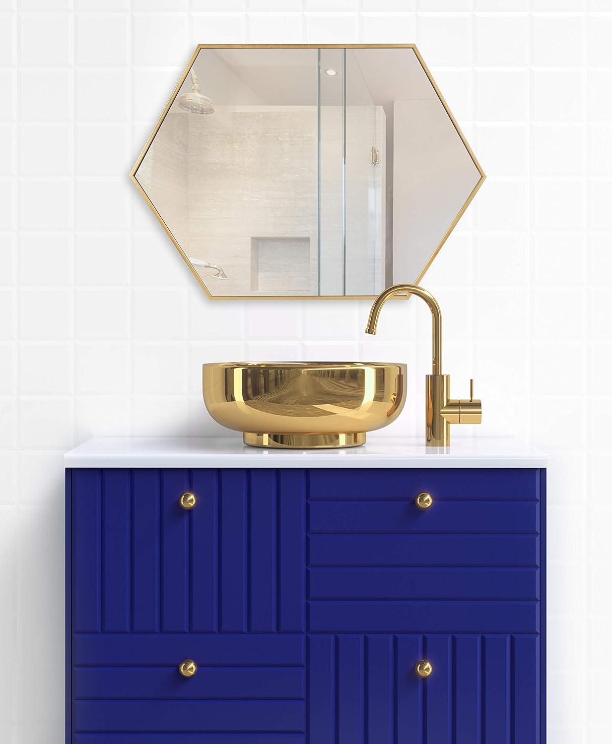 22" x 31" Rhodes Hexagon Wall Mirror Gold - Kate & Laurel All Things Decor