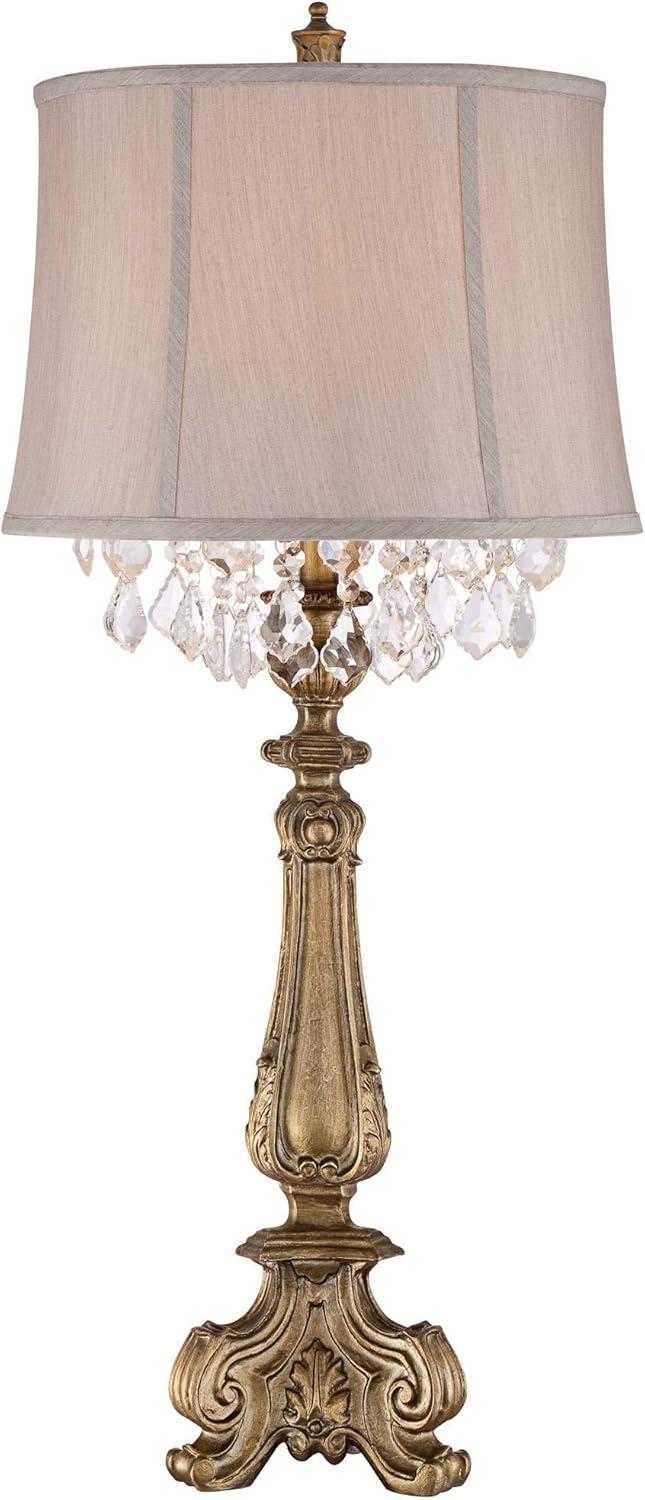 Barnes and Ivy Dubois Traditional Table Lamp 37 1/4" Tall Antique Gold Mist Gray Crystal Beading Drum Shade for Bedroom Living Room Bedside Nightstand