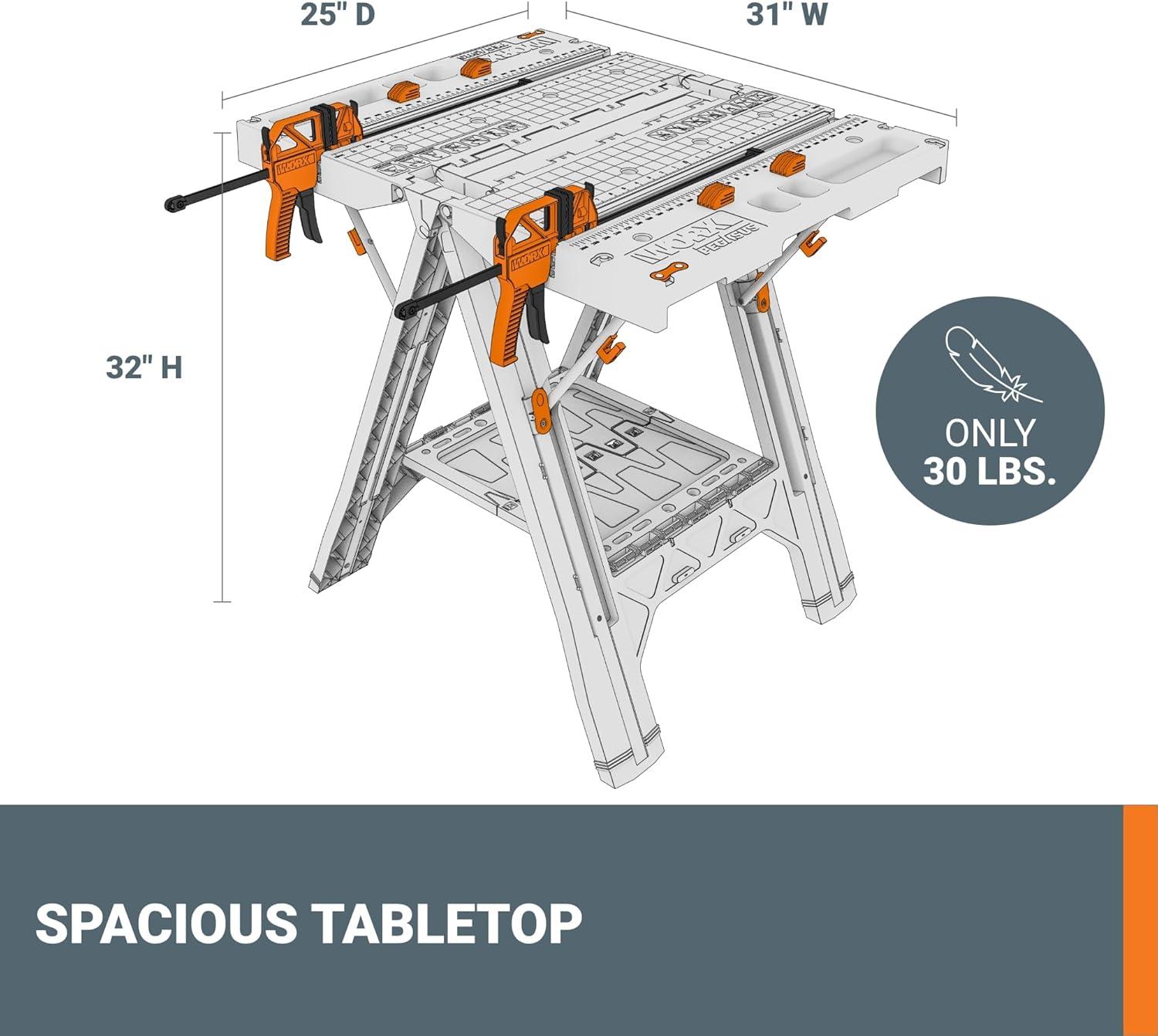 Worx Pegasus Black and Orange Folding Workbench with Clamps