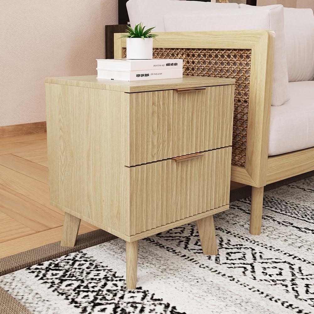 Natural Wood Mid Century Modern 2-Drawer Nightstand