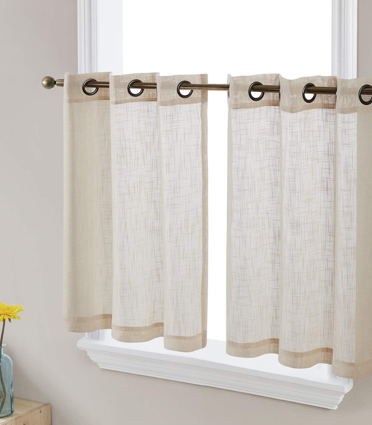 Beige Faux Linen Light Filtering Grommet Kitchen Tiers