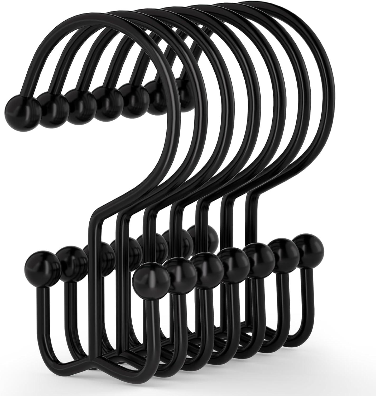 12 Pcs Rust-Proof Black Shower Curtain Hooks | Durable & Smooth Sliding | Anti-Corrosion Material | Easy Installation & Removal